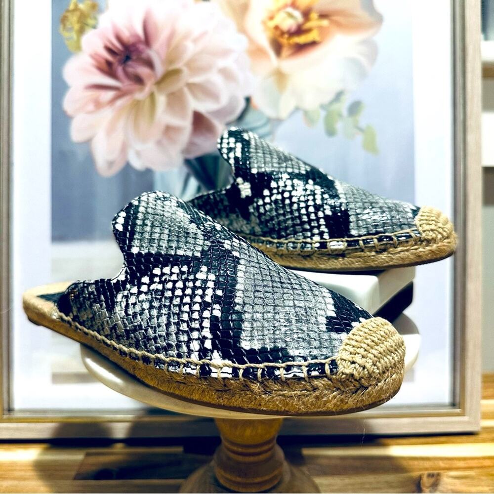 Tory Burch Max Espadrille Slide, Diamond Roccia Print, Snakeskin, Size 7.5, IOB